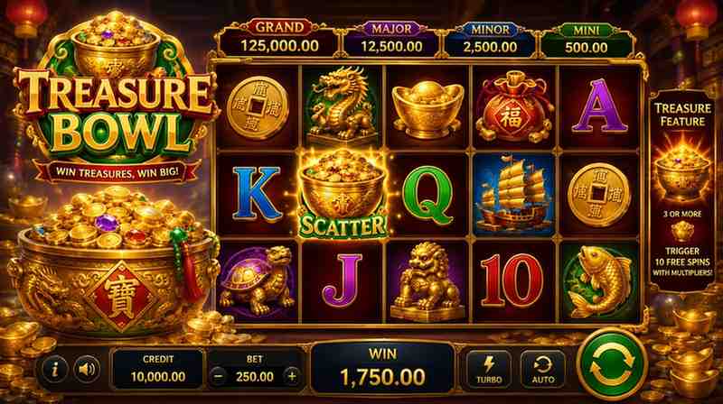 Golden Fortune Icons and High Volatile Reels in Treasure Bowl Slot at FG66 Casino App BD